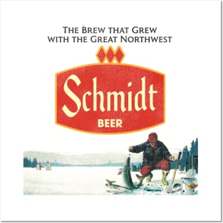 Schmidt Beer Retro Defunct Ice Fishing Nature Scene Posters and Art